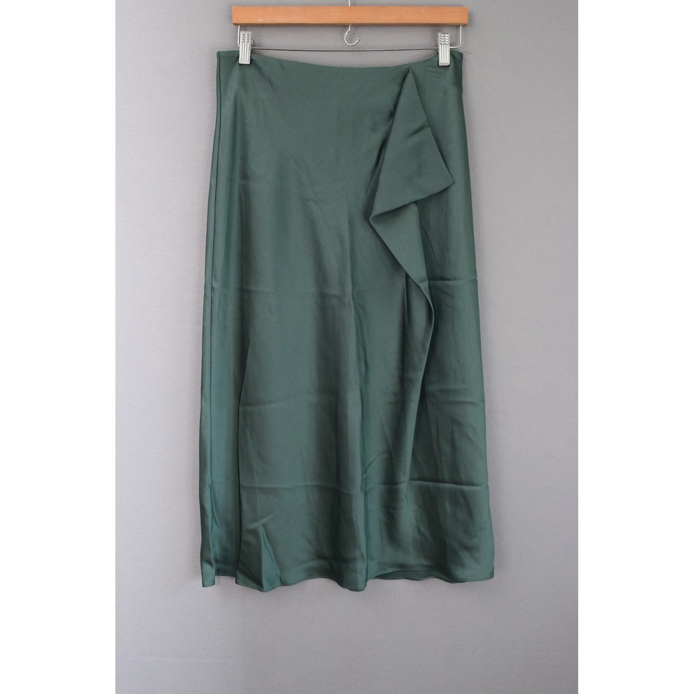 SIMKHAI Blane Midi Skirt 8 Green Park Slope Draped Satin Ruffle Women New Luxury